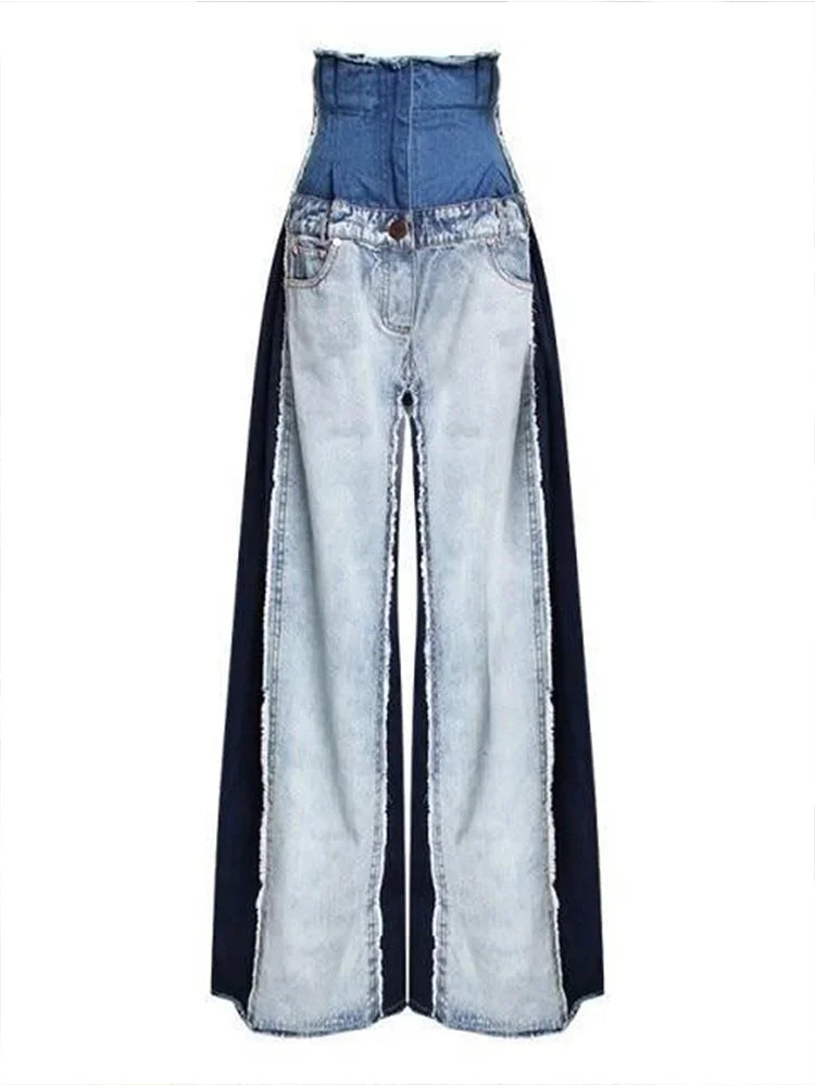 Patchwork Colorblock Jeans Not So Basic Colorblock Patchwork Wide Leg Denim Jeans Trousers – ALL N ...