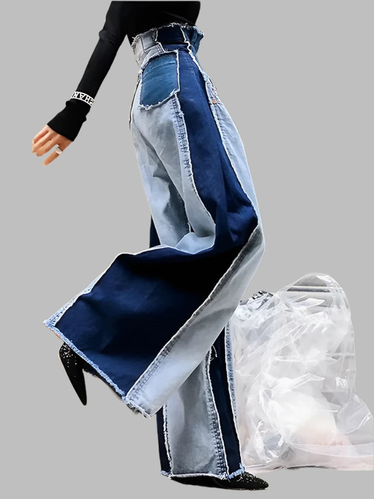 Not So Basic Colorblock Patchwork Wide Leg Denim Jeans Trousers – ALL N ...