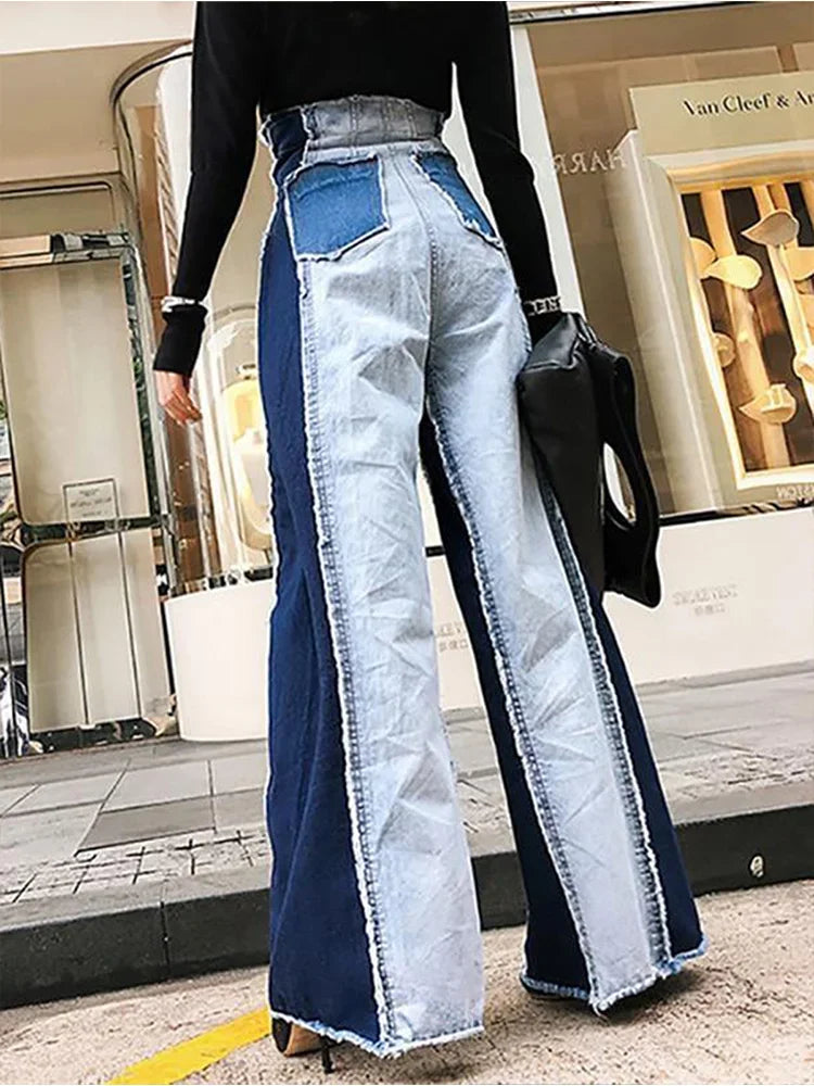 Patchwork Colorblock Jeans Not So Basic Colorblock Patchwork Wide Leg Denim Jeans Trousers – ALL N ...