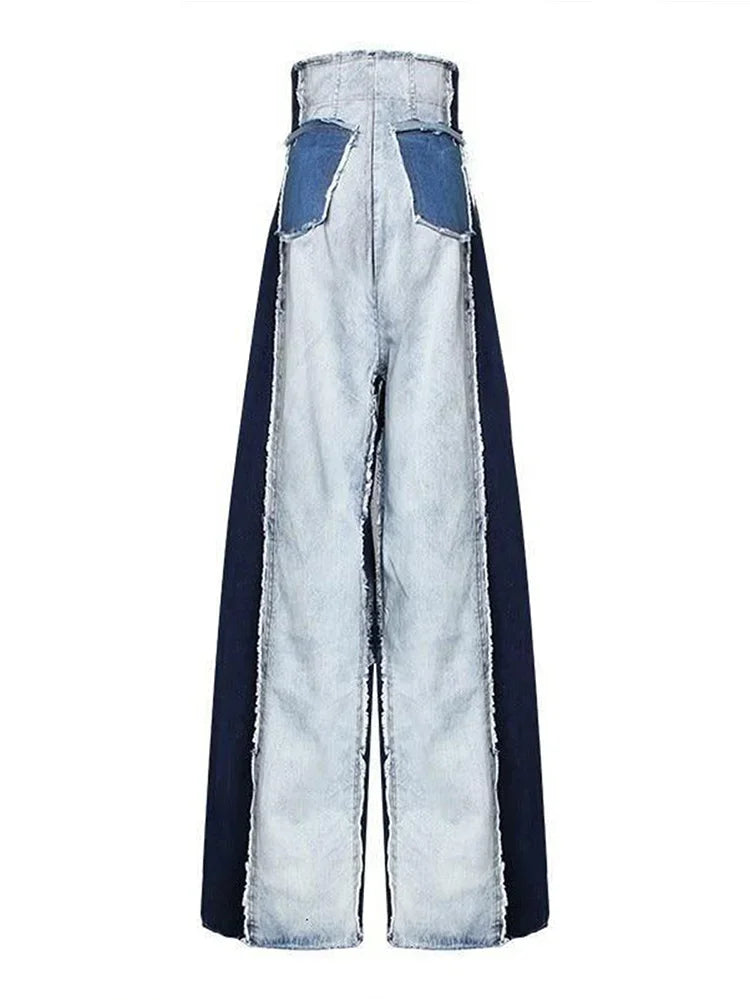 Patchwork Colorblock Jeans Not So Basic Colorblock Patchwork Wide Leg Denim Jeans Trousers – ALL N ...