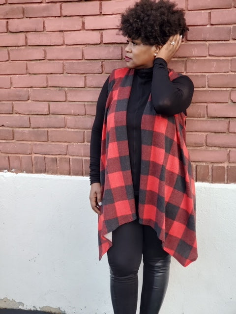 Sleeveless Cardigan Black and Red