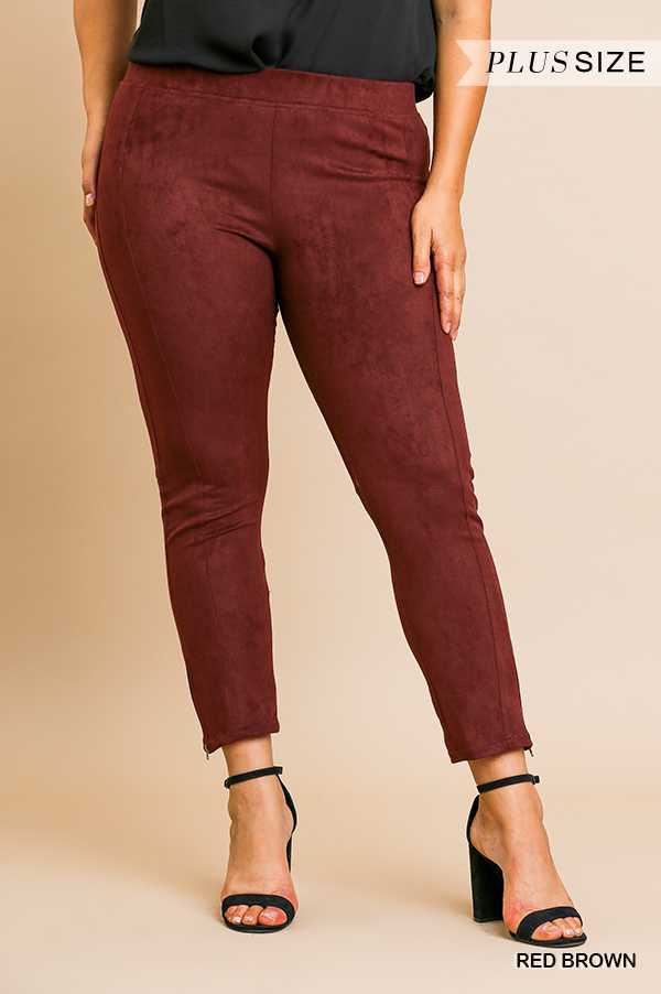 Vegan Suede Skinny Stretch Pants With Zippers -Curvy