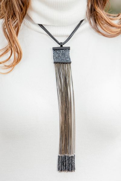 Handmade Vegan Leather Long Necklace with Chains